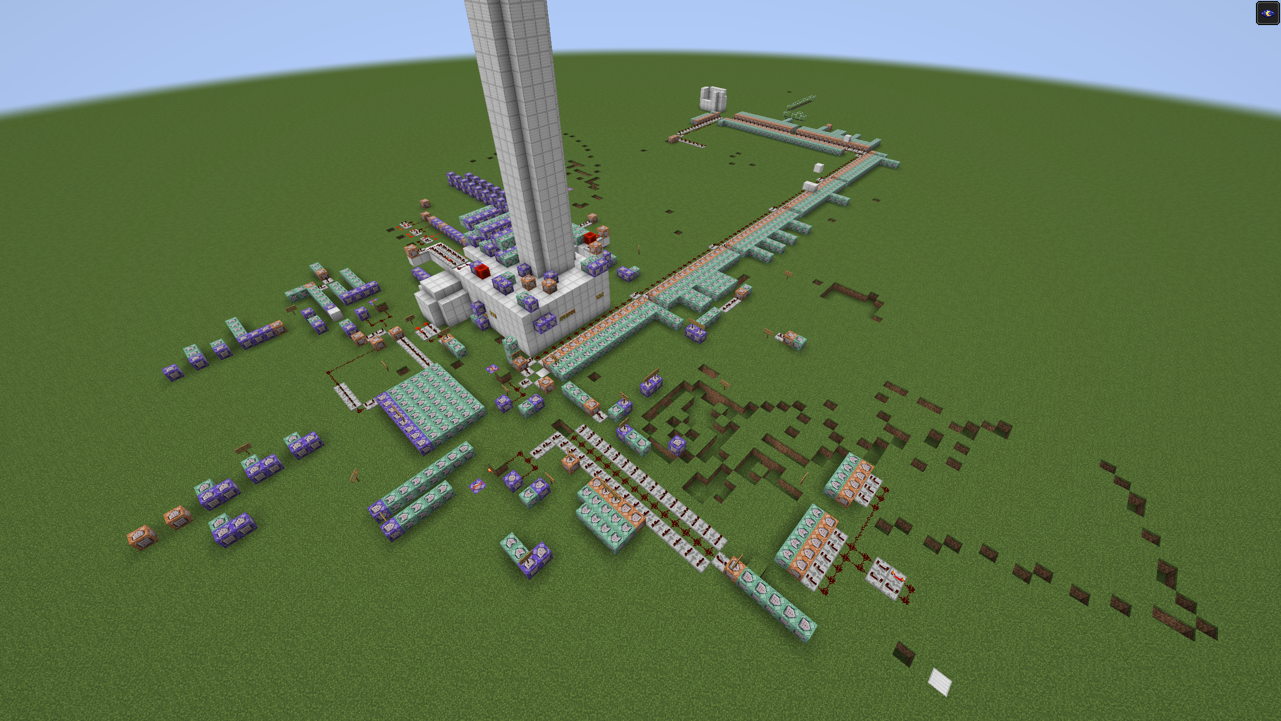 a picture of the outside of the chat quiz map, consisting of lots of messy command blocks