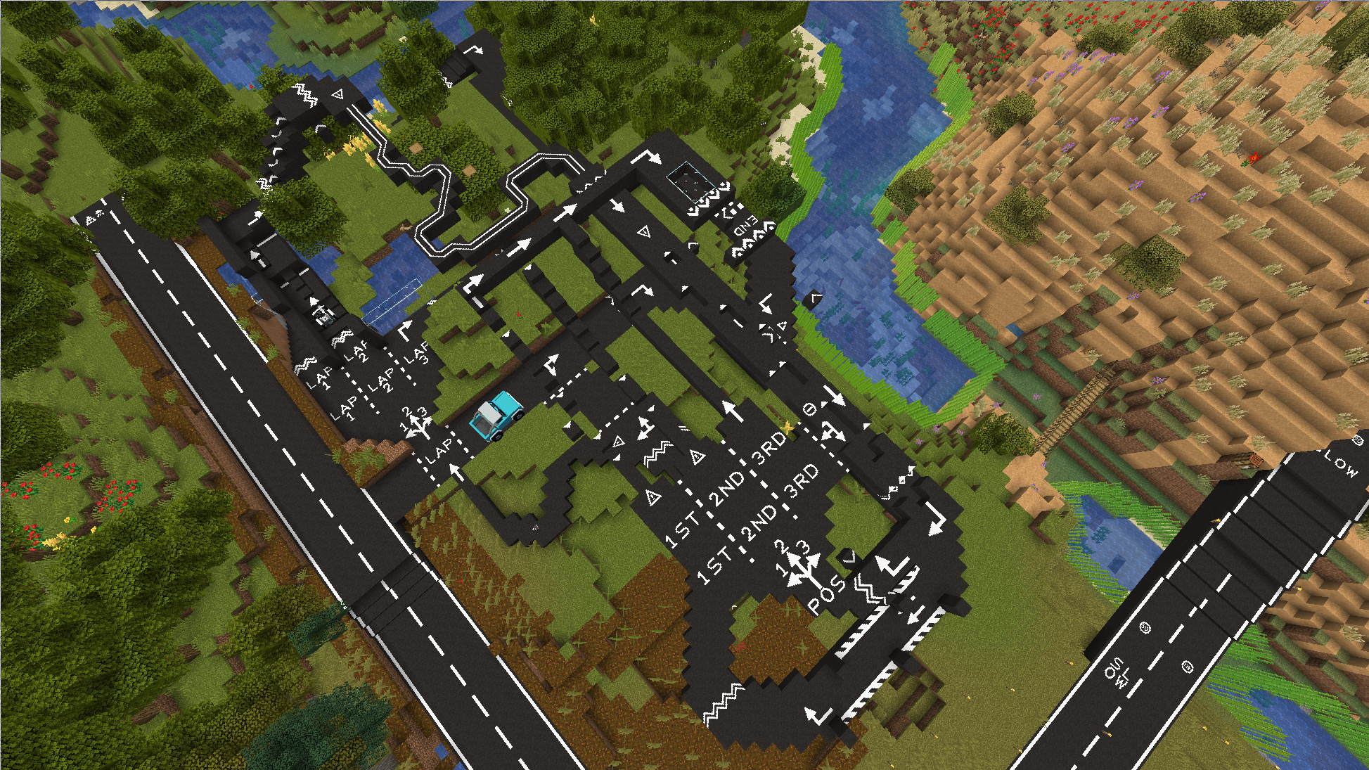a picture of a go-kart track in minecraft